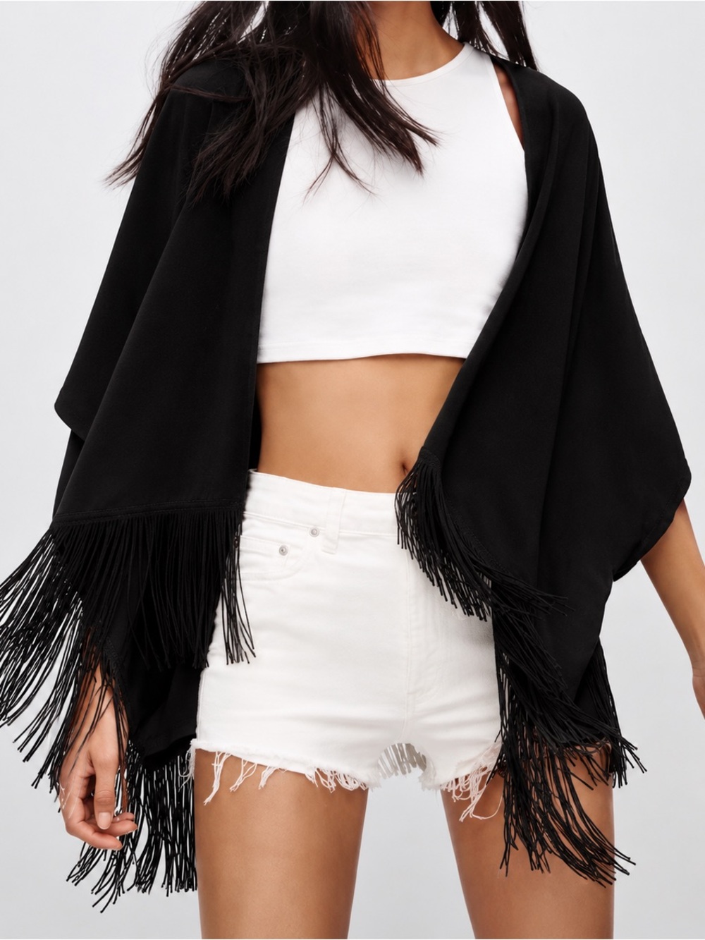 Aritzia - Talula Black Fringe Open-Front Women's Fawkner Kimono/ jacket - s/m
